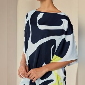 NWT Ador Satin Silk Shirt Magyar Sleeve Flowy Graphic Blouse